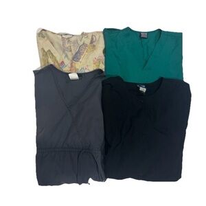 Cherokee Scrub Top Bundle 4 Pc Women’s Medium Mixed Solid & Print Workwear